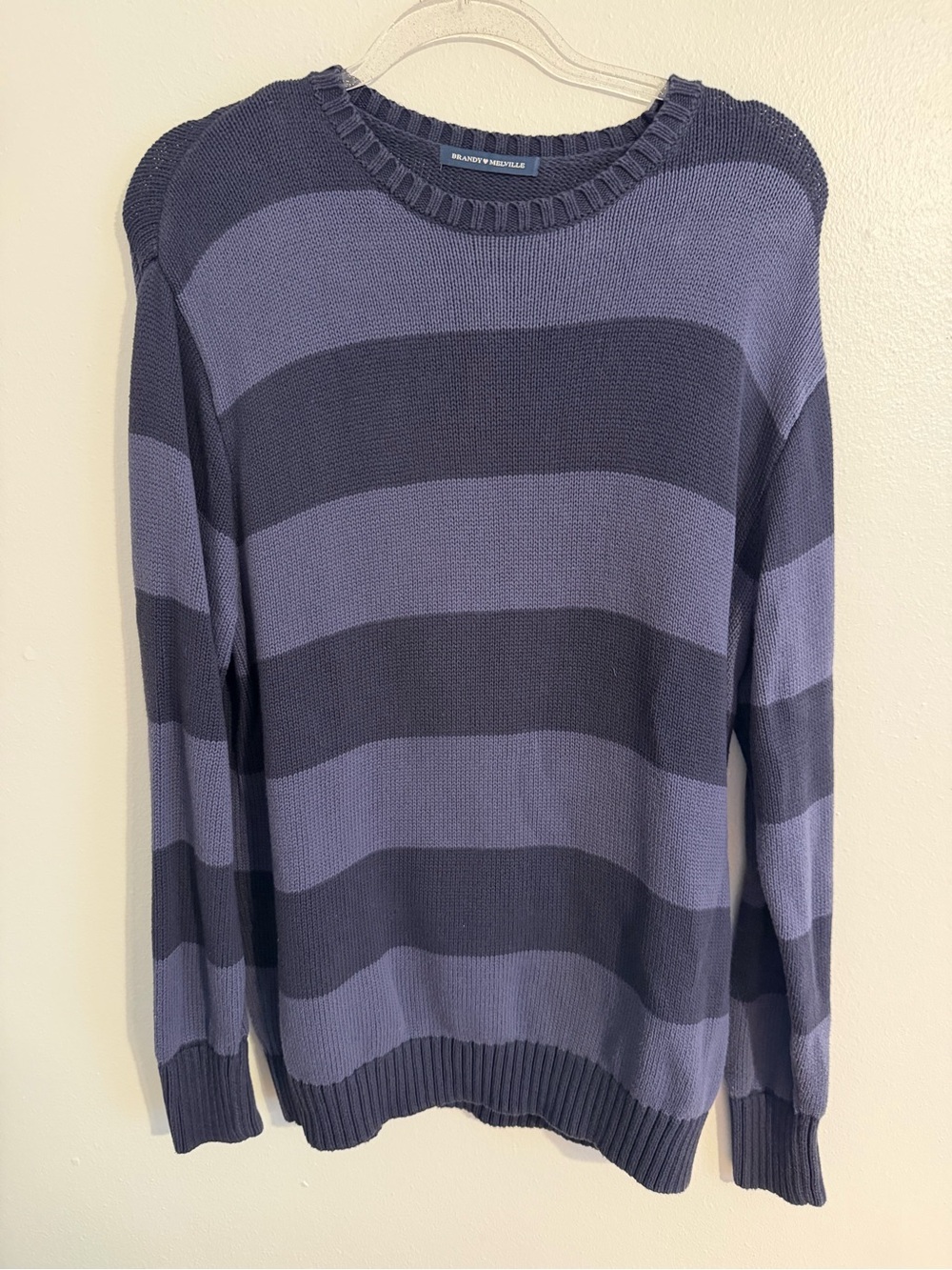 Brandy Melville ‘Brianna’ Striped Crewneck Sweater - Navy and Slate - OS